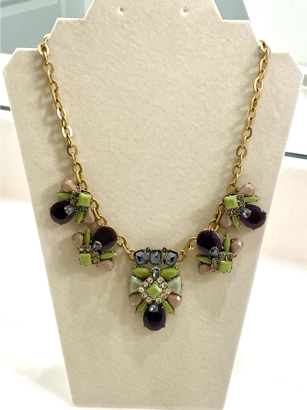 J. Crew Gold-Tone Floral Statement Necklace with Purple, Lime and Beige Accents